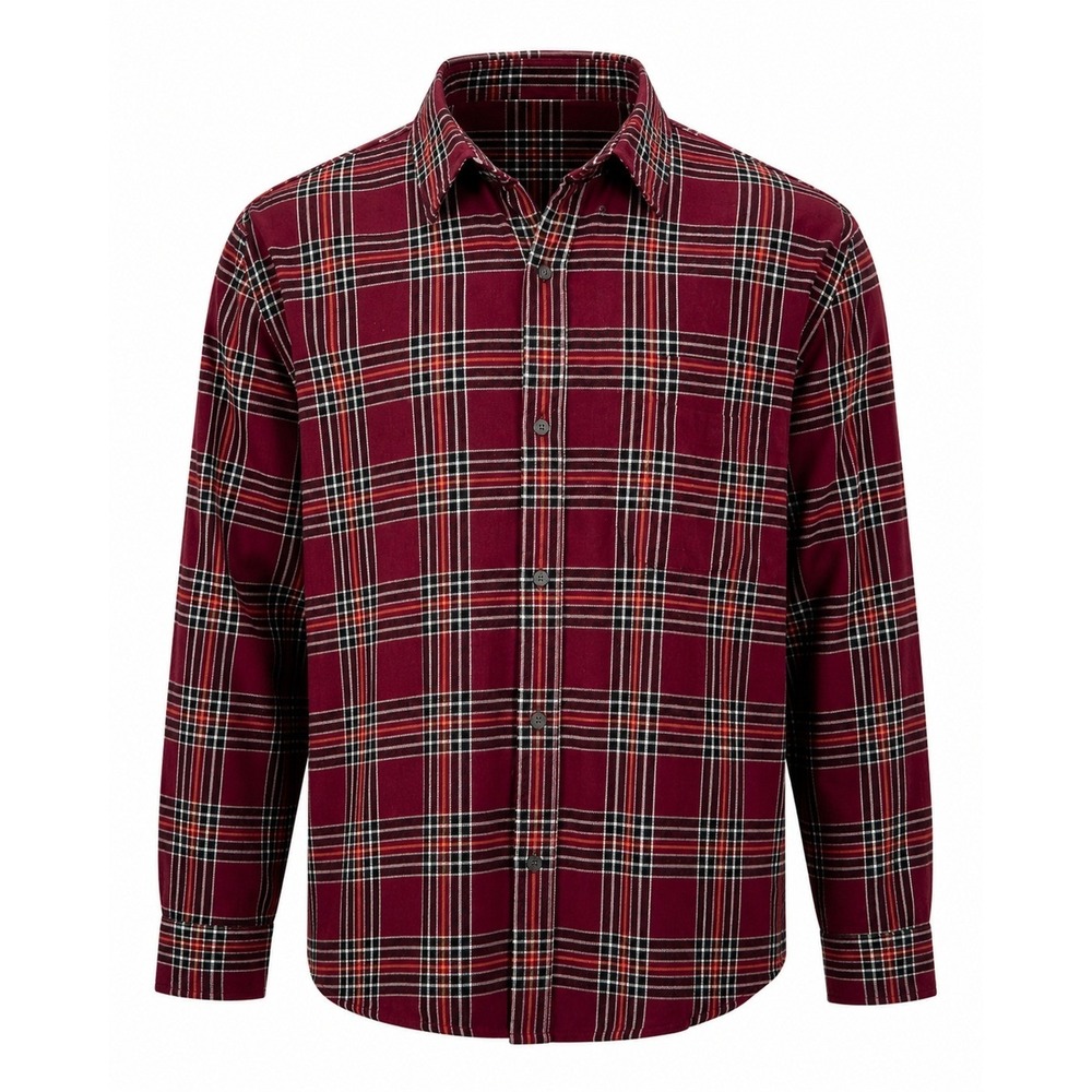 The Foundry Supply Co Mens 2XL Flannel Shirt Burgundy Plaid Long Sleeve Cotton‎